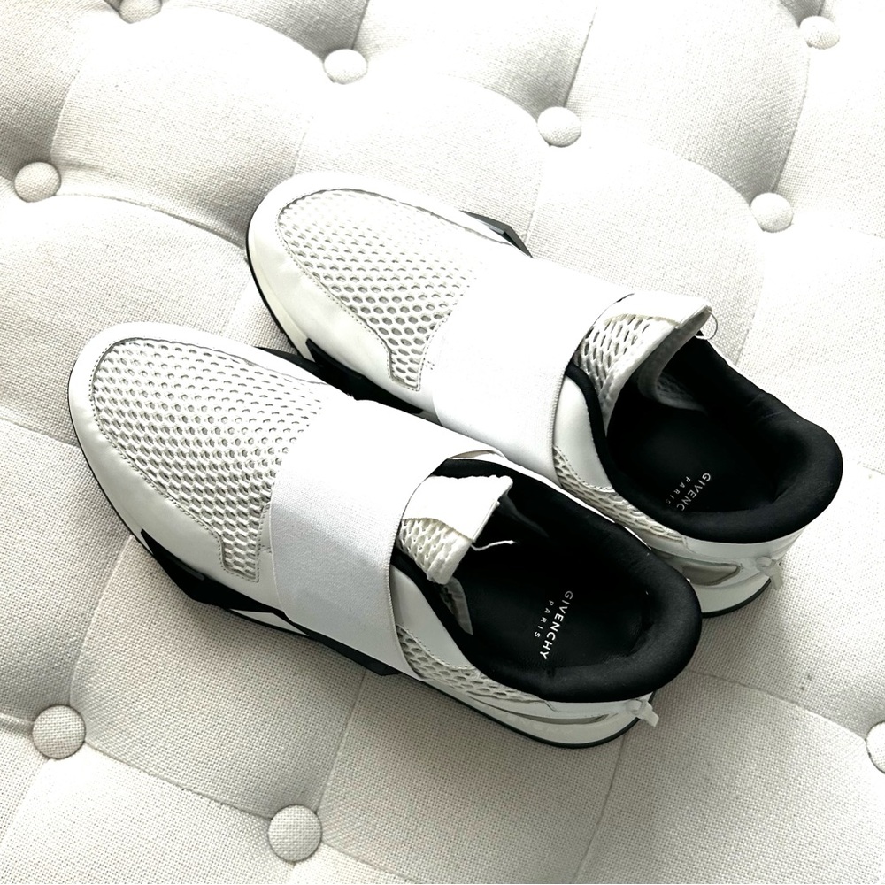 White and Black Givenchy Stretch-Mesh Slip On Sneakers - Picture 5 of 16